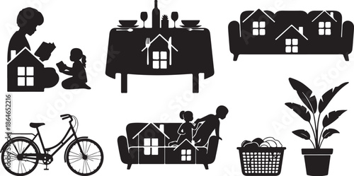 Domestic Life Silhouette Icons for Home and Family Concepts