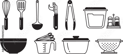 Kitchen Utensils and Cookware Icon Set