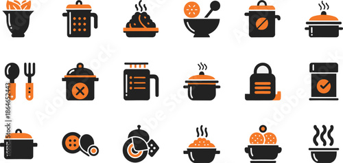 Set of hand drawn cooking icons, perfect for giving cooking instructions and explain cooking recipes. Hand drawn colorful icons isolated 