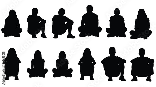 Diverse group of people in relaxed poses presented as a striking silhouette