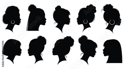 Diverse african women s hairstyles in black profile view silhouette