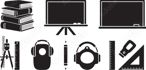 Education icons for learning and school supplies