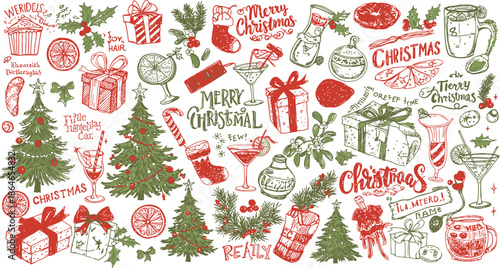 Valentines day themed illustrations with various romantic symbols and gifts