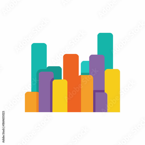 3D style bar chart vector illustration with vertical data bars in perspective isolated on white