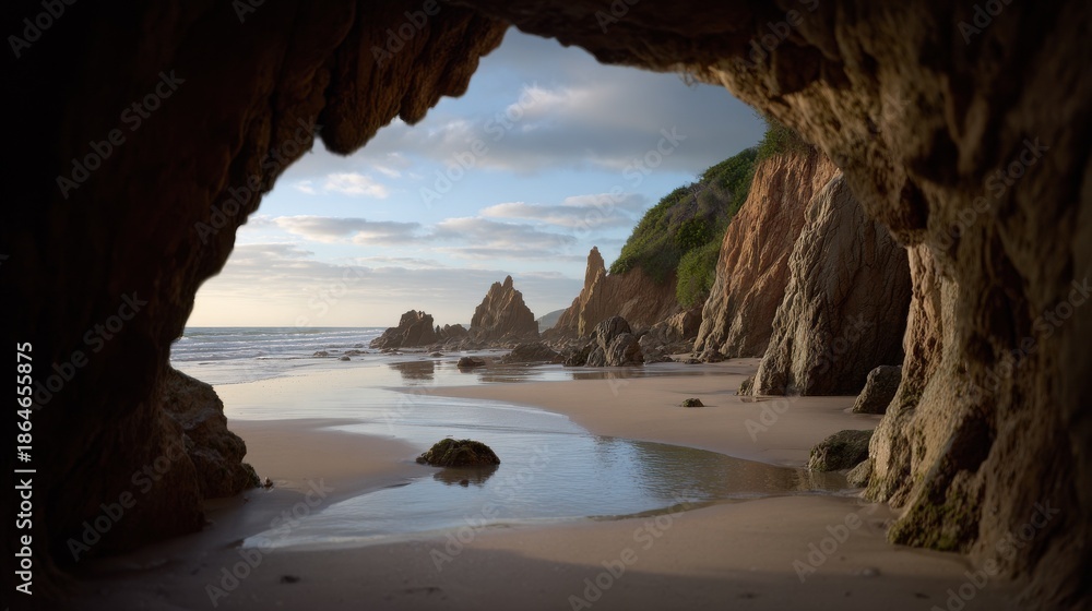 Fototapeta premium scenic ocean cave and rock formations on the coast of malibus el matador beach