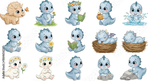 Adorable swan ballerinas in various poses with pink tutus