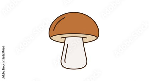 A charming hand-drawn mushroom illustration featuring a smooth brown cap atop a sturdy white stem, perfect for culinary projects or nature-themed