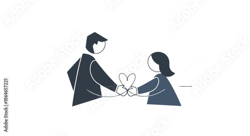 Minimalist depiction of two people sharing a heart, symbolizing connection and mutual affection.