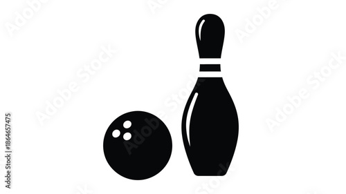 Bowling pin and ball graphic illustration in a dark silhouette