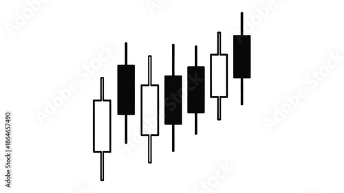 Stock market candlestick chart illustration with black and white forms silhouette