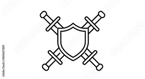 Minimalist Line Art Emblem of Shield and Crossed Swords for Defense and Strategy