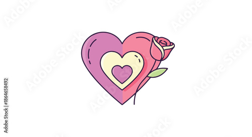 Stylized heart with nested layers and a rosebud symbolizing deep affection and romantic love