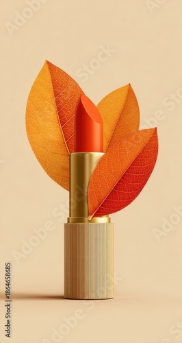 Autumnal Lipstick and Leaves Still Life.