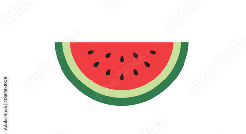 A vibrant graphic illustration of a refreshing watermelon slice, showcasing its juicy red flesh, dark seeds, and layered green rind, embodying