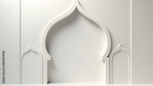 Luxurious 3d ramadan background with ornate islamic archways, subtle texture, and soft lighting