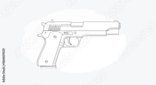Detailed minimalist line art rendering of a classic semi-automatic pistol a clean vector illustration for various design and security related concepts