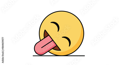 A cheerful yellow emoji with eyes happily closed and a long pink tongue playfully sticking out, conveying a whimsical sense of joy or satisfied