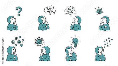 Collection of illustrations depicting people thinking and having ideas.
