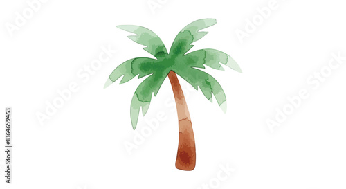 Delightful watercolor palm tree illustration captures serene tropical essence on clean white background an ideal minimalist design element for