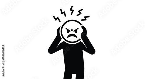 Iconic stick figure portraying overwhelming stress a severe headache or intense frustration