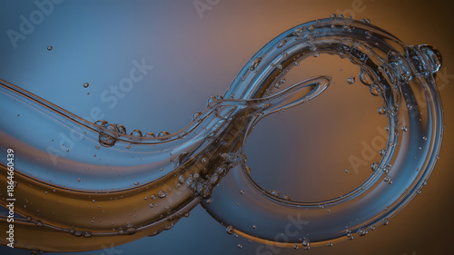 Infinite Flow: A captivating shot features a liquid forming the infinity symbol, shimmering with a play of light and shadow, demonstrating the essence of continuity.