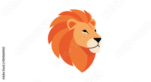 Modern artistic rendition of a powerful lion's head, showcasing a vibrant orange mane and minimalist features, symbolizing courage, leadership and