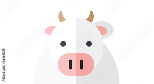 Charming minimalist bovine graphic portraying a friendly cow face with subtle shading and simple lines perfect for various design applications a