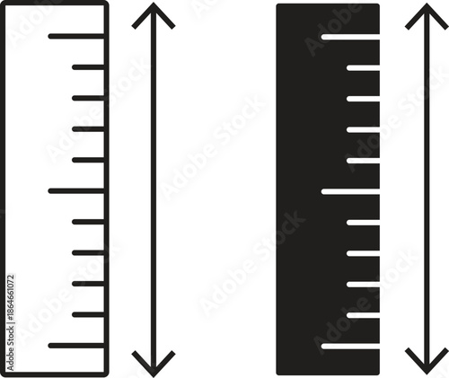 Ruler icon set for measurement and length, vertical meter rules icons, school and office stationery tools for drafting and engineering design vector illustration isolated on transparent background.