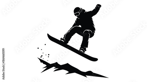 Dynamic snowboarder mid air with a shadow a striking silhouette
