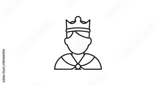 Minimalist outline icon of a royal figure with a crown and ceremonial cape, symbolizing leadership, power, and historic dignity.