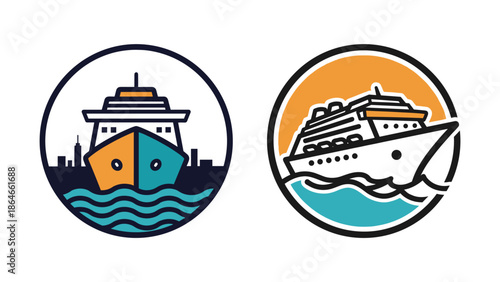 Cruise Ship Logo Flat Vector Illustration