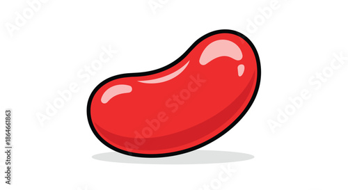 Vibrant solitary red candy bean illustration with sweet glossy texture and simple clean outline on white background