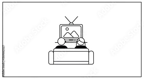 Couple enjoying a leisurely evening watching a vintage television set on their comfortable sofa