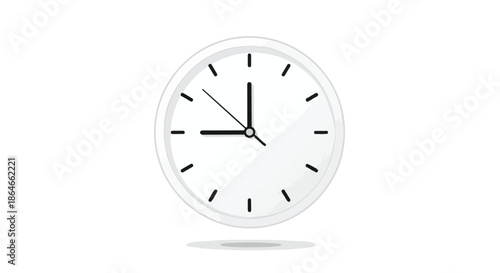 A pristine white minimalist clock face with sharp black hands symbolizes precise time management daily routines and meeting important appointments