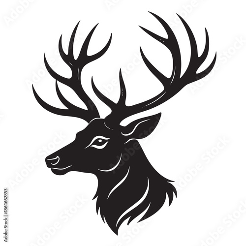 Black silhouette of a deer head with antlers
