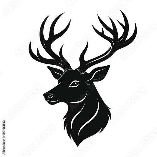 Black silhouette of a deer head with large antlers