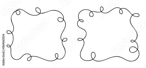 Simple hand drawn doodle style decorative wavy line frames with playful loops perfect for adding a charming border to invitations certificates or scrapbook pages