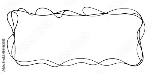 Abstract flowing continuous black line creating a modern doodle frame for graphic design projects, presentations, or minimalist border decorations