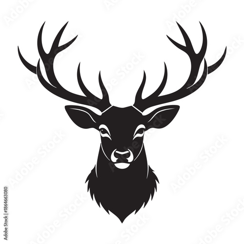 Black silhouette of a deer head with antlers graphic design element