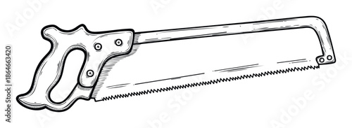 Vintage hand saw sketch for construction themed projects or woodworking blogs, perfect for instructional materials and workshop promotions