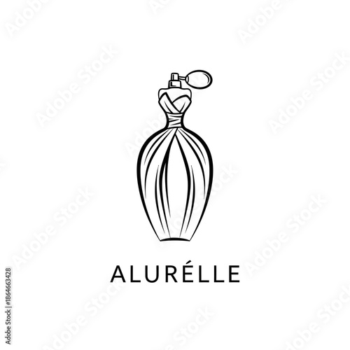 Elegant perfume bottle with classic atomizer and brand name Alurelle.