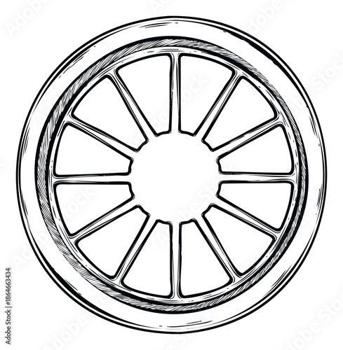 Stylized hand drawn monochrome sketch of a fresh citrus fruit cross section perfect for healthy food packaging, refreshing drink menus, or natural ingredient advertisements