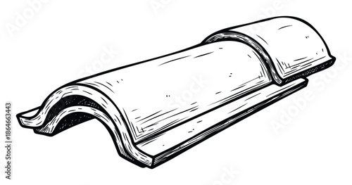 Hand drawn sketch of a traditional curved roof tile, perfect for architectural design, home renovation projects, or construction material representation in various media.