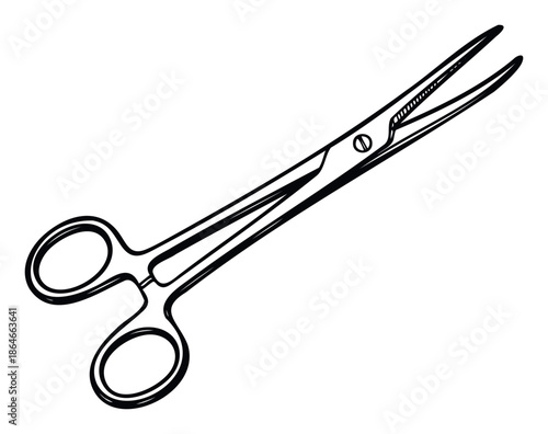 Detailed depiction of a surgical instrument for medical procedures, hospital equipment for healthcare professionals, and a clear visual tool for educational materials