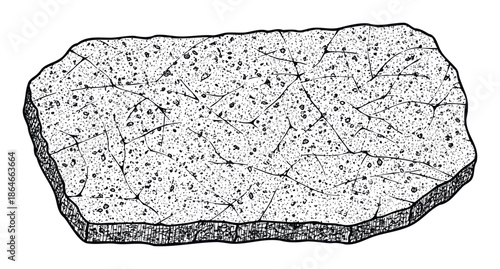 Rough textured material block with intricate crack patterns and granular surface suitable for building, industrial, or geological themes and graphic resources