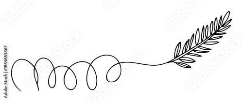 Hand drawn continuous line design featuring elegant botanical leaf and delicate swirly scroll elements for nature inspired event invitations or minimalist decorative signage