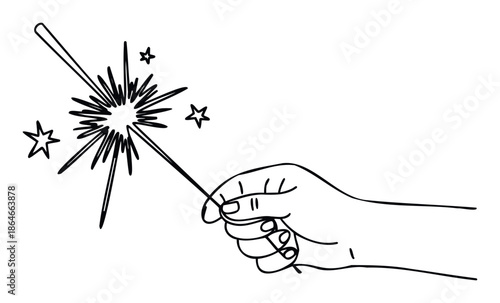 Hand holding a magical sparkler with shimmering stars, ideal for festive celebrations, new year greetings, holiday events, and joyful party promotions.