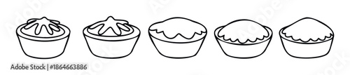Simple line drawing set illustrating different types of Asian steamed dumplings or buns, perfect for food preparation guides, restaurant branding, or culinary event promotions.
