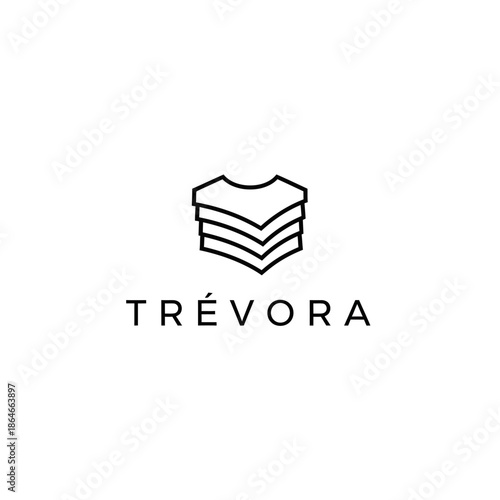 Trevor a clothing brand logo with stacked t shirts icon.