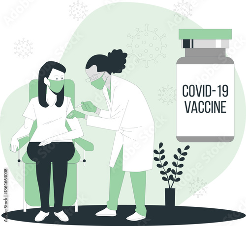 Healthcare professional administering COVID-19 vaccine to a seated patient in a clinical setting